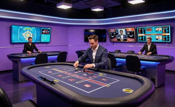 Live Dealer Studio mit violettem Ambiente im GambleZen Live Casino